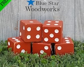 Texas Longhorn Yardzee, Wooden Texas Longhorns Yard Yahtzee Dice, Rustic Texas Longhorns Dice, Burnt Orange and White Yardzee Carved Dice