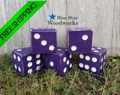 The Purple and White Yardzee Dice, Rustic Purple Yard Yahtzee Giant Dice Game, Carved Wooden Lawn Dice, Unique Backyard Purple Yahtzee Dice