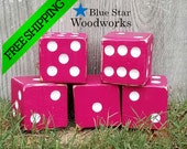 The Magenta and White Yardzee Dice, Rustic Magenta Yard Yahtzee Giant Dice Game, Carved Wooden Lawn Dice, Unique Backyard Yahtzee Dice