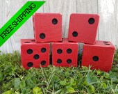 The Georgia Bulldogs Red and Black Yardzee Dice, Rustic Georgia Bulldogs Painted Yard Yahtzee, University of Georgia Rustic Lawn Dice Game