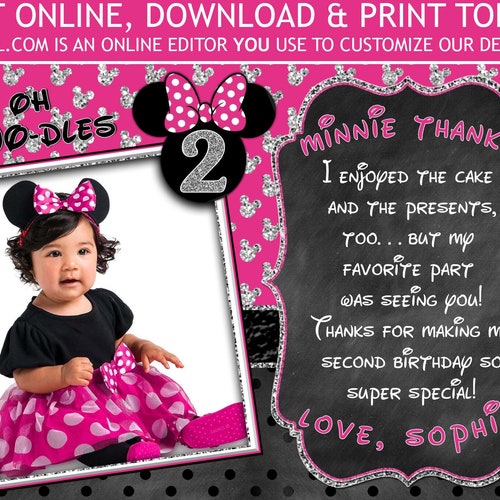 Editable Minnie Mouse Thank You Card Minnie Mouse Thank You - Etsy