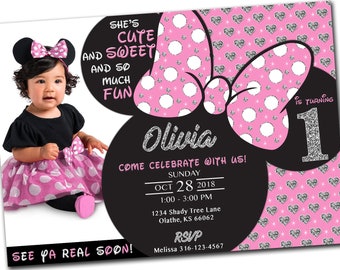 Minnie Mouse 1st Birthday Invitation Etsy