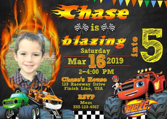 Blaze And The Monster Machines Printable Birthday Invitation Etsy