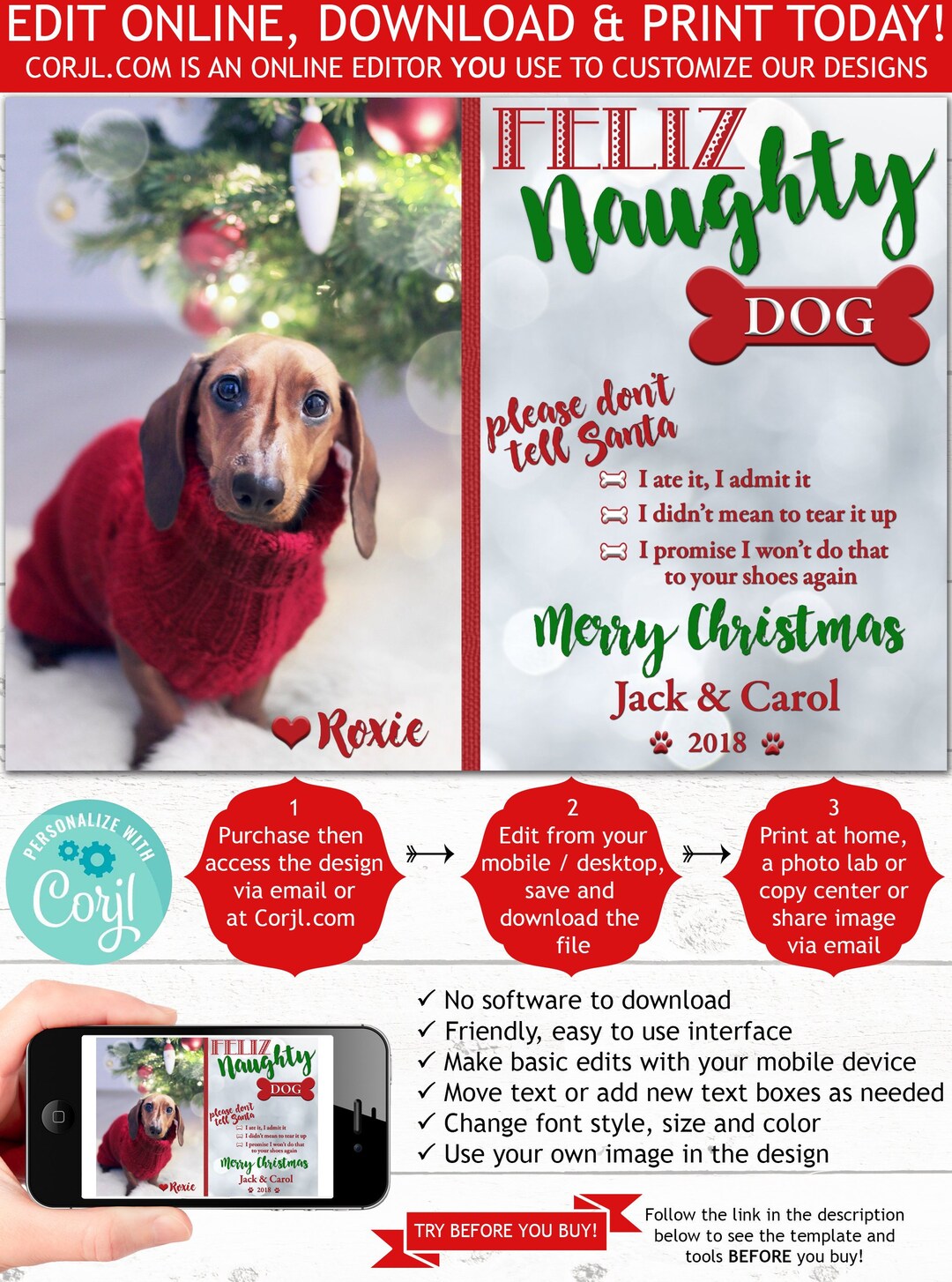 Feliz Naughty Dog Pet Christmas Photo Card Christmas Card Bad Etsy