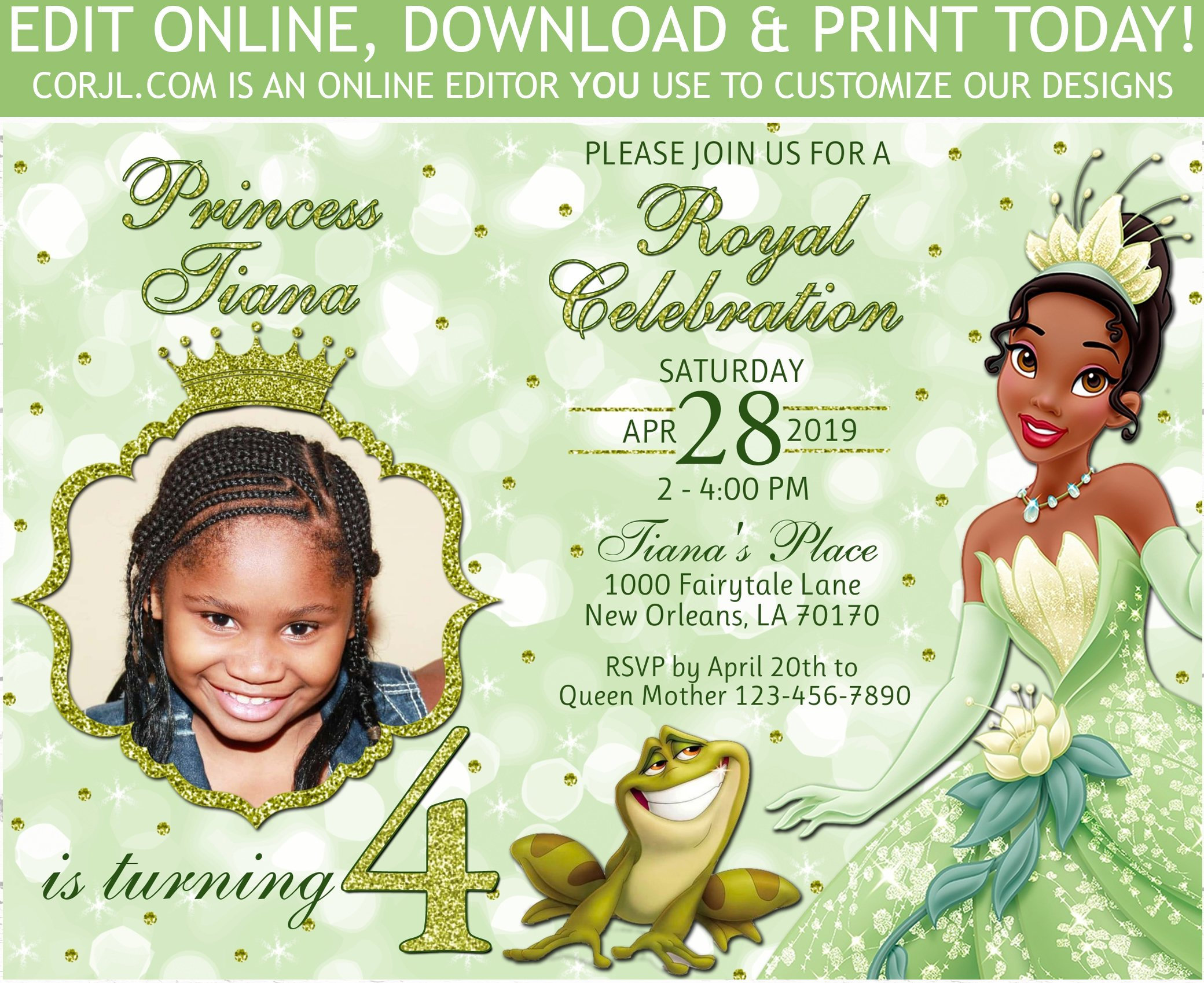 Princess And The Frog Photo Invitation Tiana Birthday Etsy