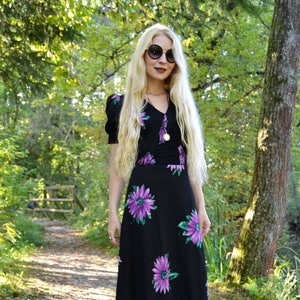 Original Vintage Dress, Maxi Dress by Vera Mont, Size 36, S, 70s, 80s, Puff Sleeves