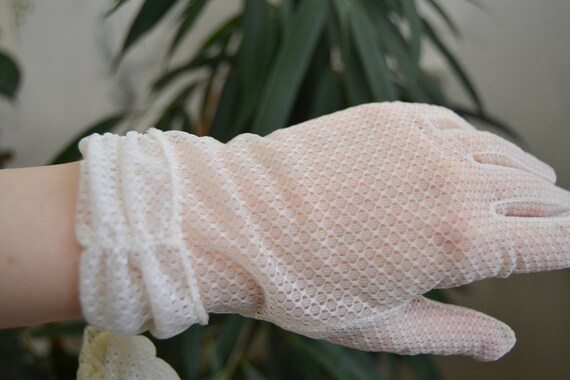 Original 60s Vintage pair of long white gloves, W… - image 5