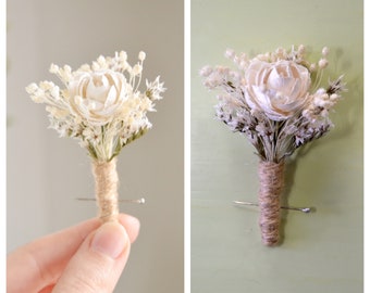 Boutonniere, White Rose, Boho Wedding, Wedding, Groom&#39;s Corsage