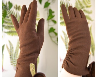 Original 60s Vintage pair of brown gloves, unworn with tag, Steampunk, Wedding, bridal gloves, Rockabilly, Retro