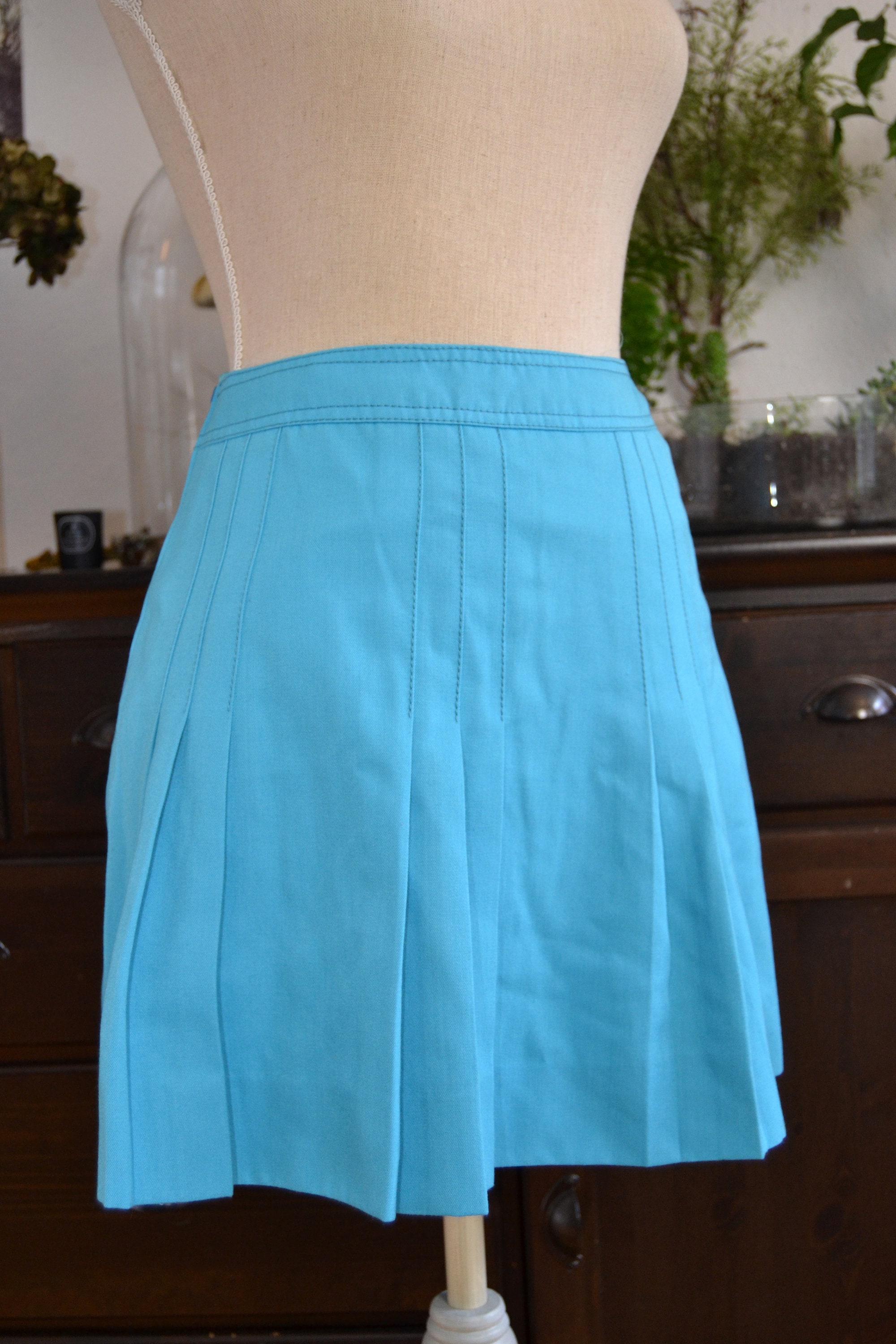 Original Vintage 70s Skirt, Turquoise, Diolen, Size S, 36