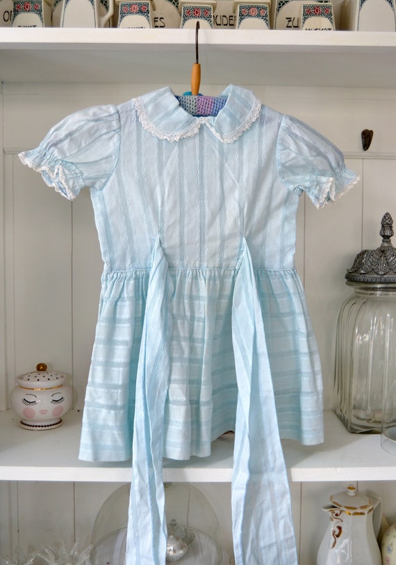 Original Vintage 1950 Baby Dress, light blue, mad… - image 3