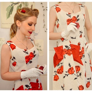 Original Vintage 50s Dress, 1950, for Petticoat, Red Roses, size S, 38, perfect condition