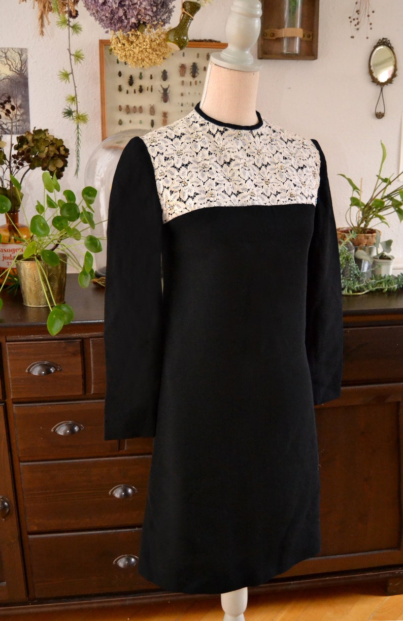 Original Vintage 1950 Rhinestones Dress, Black and White, Lace, size 36/38, size S Bild 2