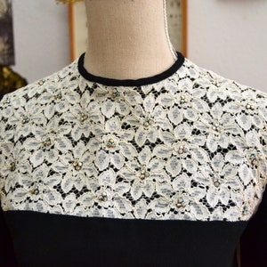 Original Vintage 1950 Rhinestones Dress, Black and White, Lace, size 36/38, size S Bild 3