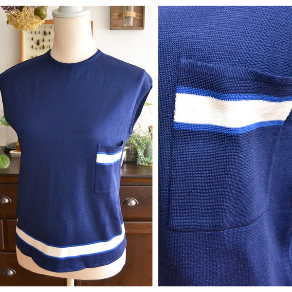 Original Vintage 60s / 70s FALKE pullover, short sleeves, shirt, S, blue