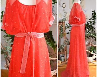 Original Vintage 70s Dress, Veramont, 1970, Red Maxidress, Polka Dots, size S, 38