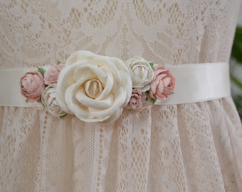 Blushing Roses Belt - Bridal Belt, Wedding, Flower Belt, Boho Wedding, Handmade | Miss Cherry Blossom