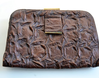 Original Vintage handbag 1920, Antique, clutch, bag, purse, brown leather, golden clasp, 20s