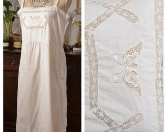 Original Vintage 1940 Undergarment, handmade Butterfly lace embroidery, size 44, L, Dress