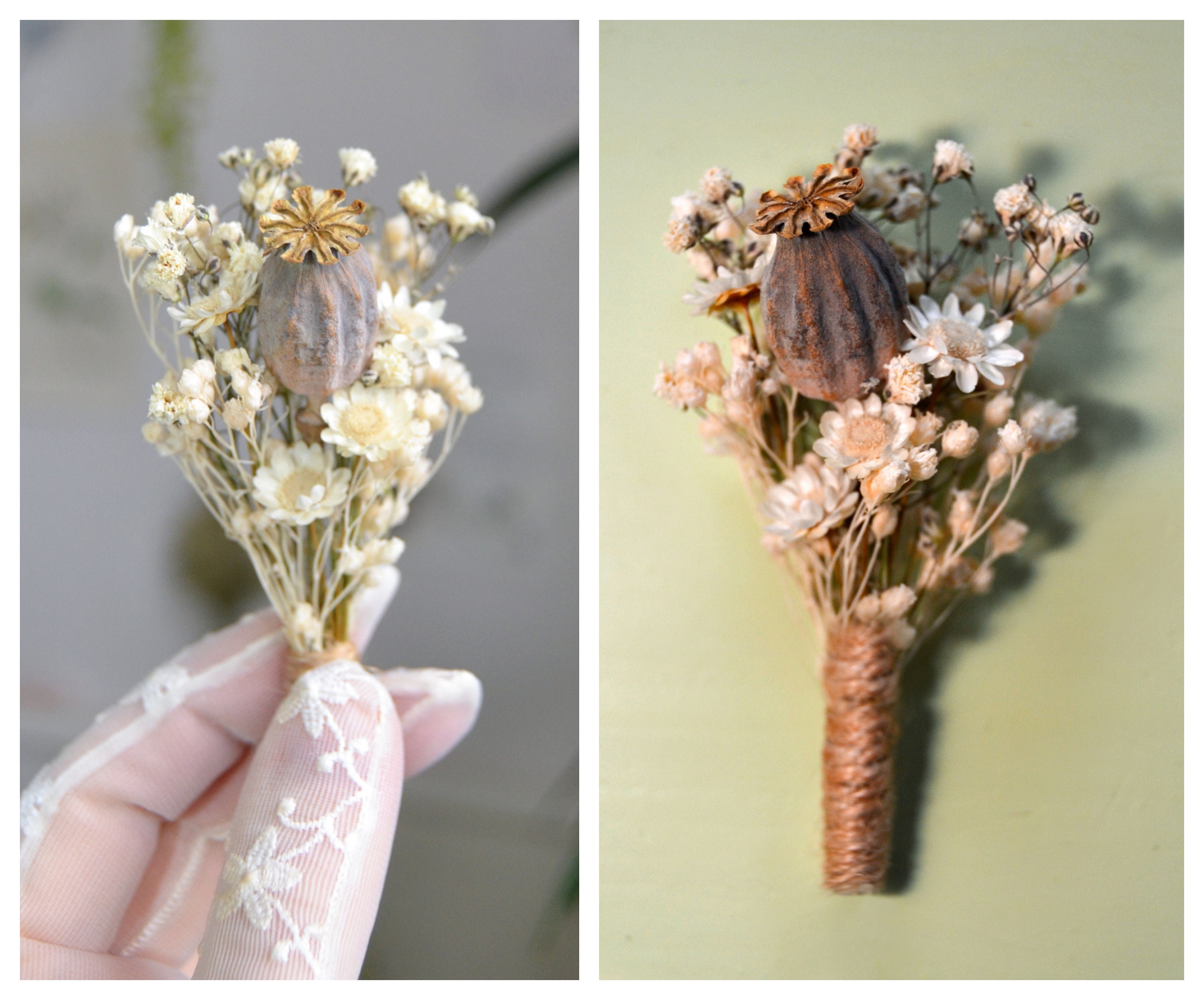 Boutonniere, Pin Magic Poppy, Boho Wedding, Wedding, Lapel Flower Groom, Poppy Capsule and Veil Herb