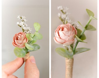 Boutonniere, Pin Rose and Eucalyptus, Boho Wedding, Wedding, Lapel Flower Groom