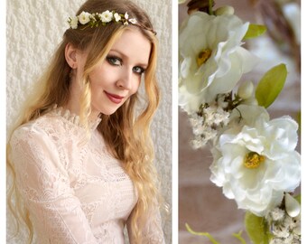 White Roses - flower wreath, elf crown, wedding, bridal wreath, flower crown, handmade | Miss Cherry Blossom