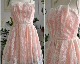 Original Vintage 60s Dress, 1960, for Petticoat, Cream Silk, size XS-S, perfect condition