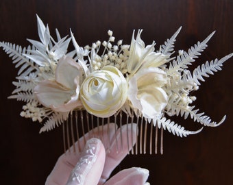RESERVED Ivory Elf Comb - Dried Flower Comb, Fae Comb, Wedding, Bridal Comb, Cottagecore, Faecore, Handmade | Miss Cherry Blossom