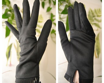 Original 60s Vintage pair of black gloves,  Steampunk, Wedding, bridal gloves, Rockabilly, Retro