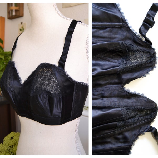 Original Vintage 1950s Bra, BH, Lingerie, black,  French Dessous