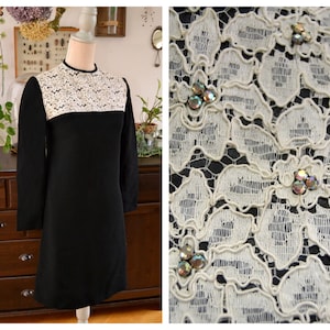 Original Vintage 1950 Rhinestones Dress, Black and White, Lace, size 36/38, size S Bild 1