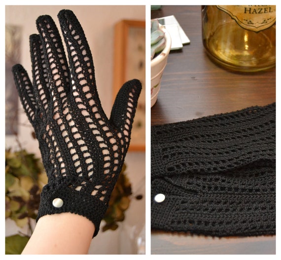 Original 60s Vintage pair of black gloves,  Steam… - image 4
