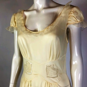Vintage Late 40&#39;s Butter Yellow Nylon Night Gown with Chiffon Accordion Pleats bust 38