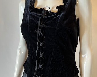 Vintage 90's Gothic Ren late Faire Black Velvet Corset Dress sz 10
