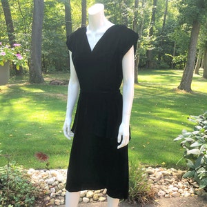 Vintage 40&#39;s Black Silk Velvet Dress with Peplum