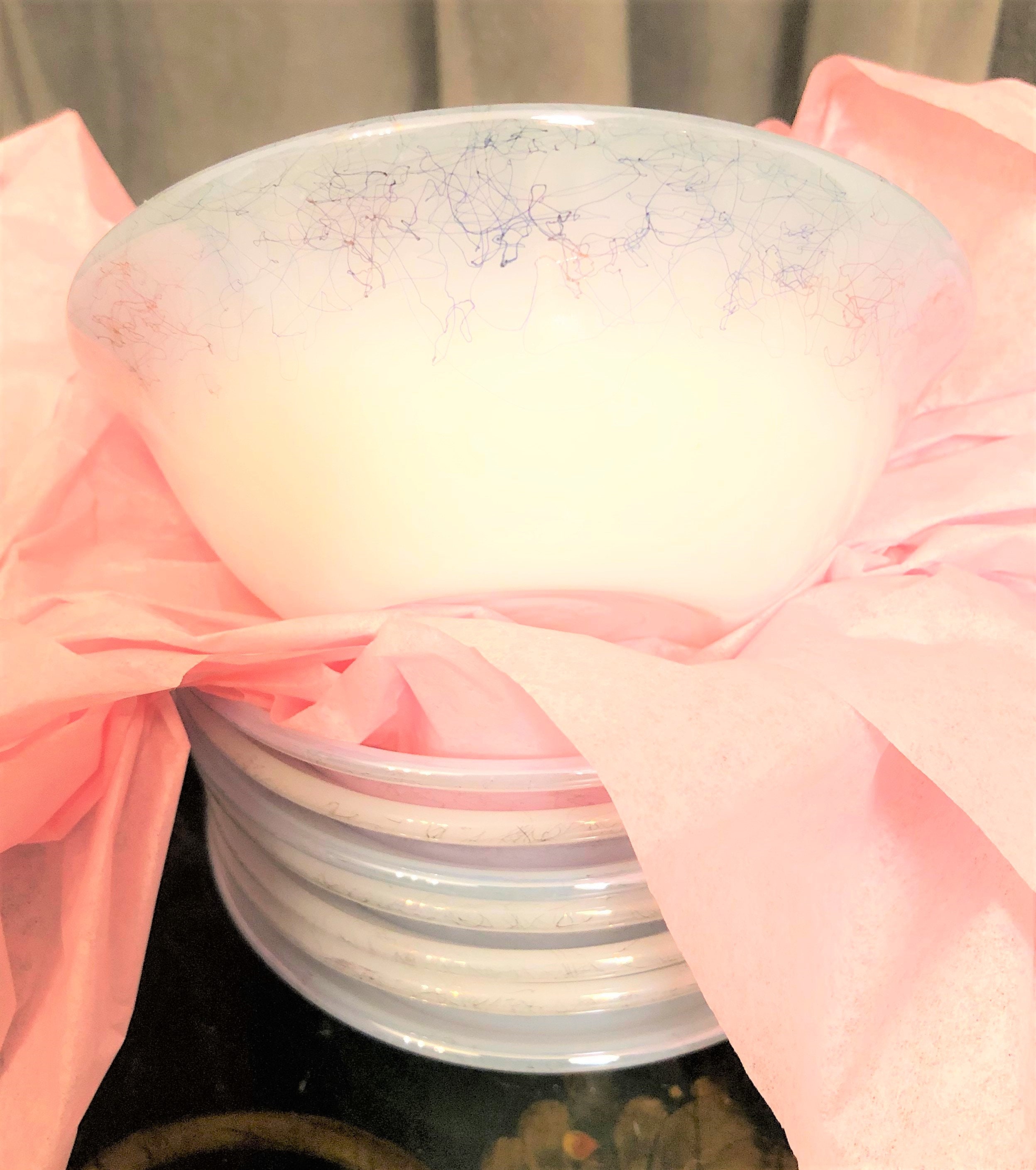 Vintage Atomic 50's Federal Glass Iridescent Moonglow White Silver ...