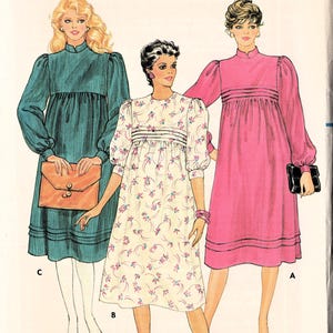 Vintage 1980&#39;s UNCUT Empire Waist Maternity Dress Sewing Pattern: Butterick 6149 Size 16 Bust 38&quot;