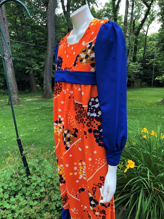 Gorgeous Trippy 70's Orange and Blue Maxi Dress - image 2
