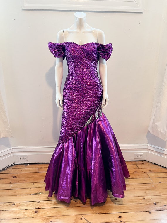 Vintage 90's Purple Sequin Mermaid Prom Dress