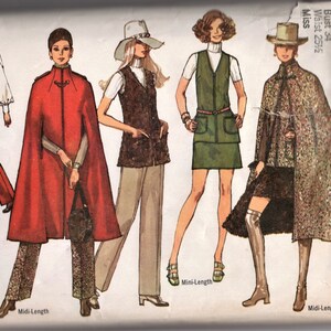 Vintage 70s Simplicity Sewing Pattern 9020: Cape, Mini Skirt, Vest, and Pants Wardrobe; size 12