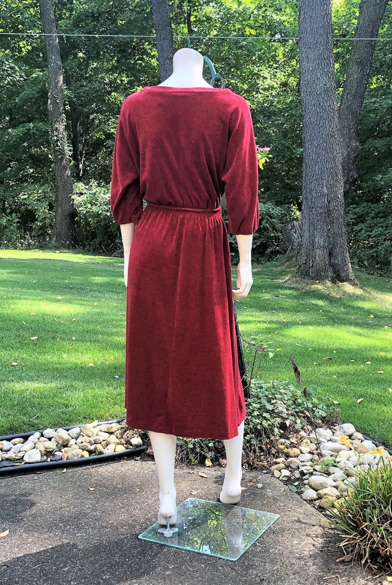 Vintage 70's Maroon Red Velour Dress by Mellissa … - image 4