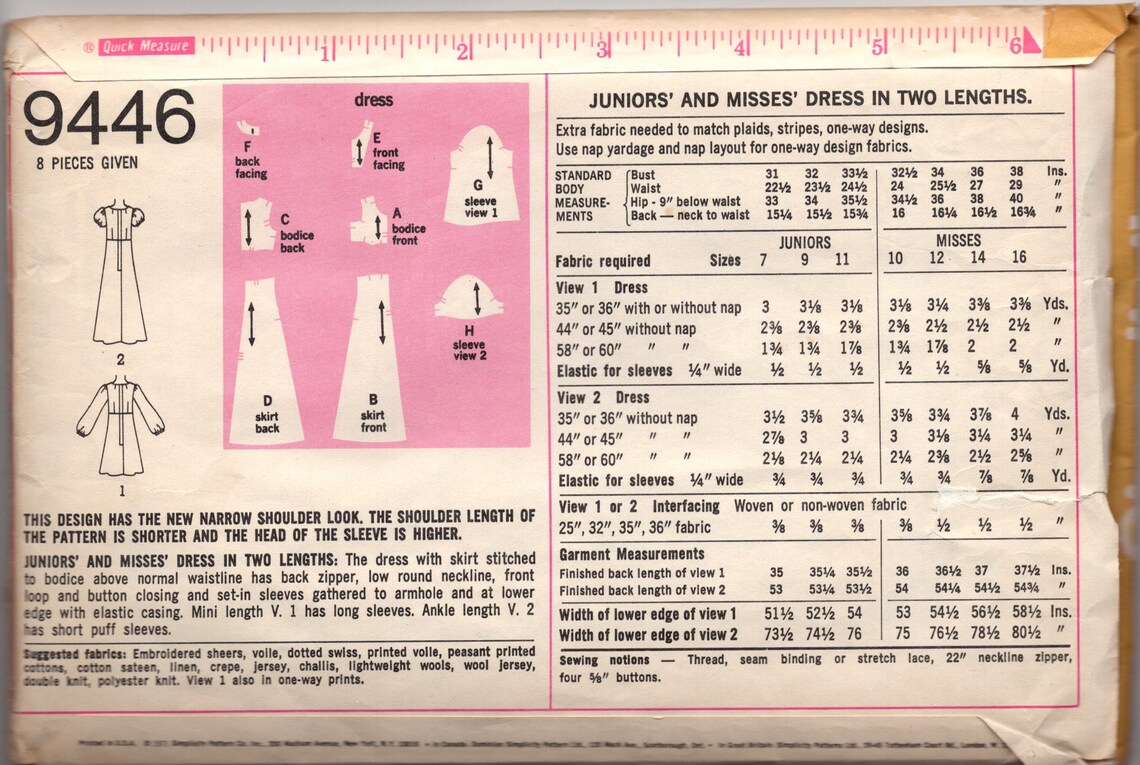 Vintage 70's Sewing Pattern: Simplicity 9446 Mini or Maxi Dress W Puffy ...
