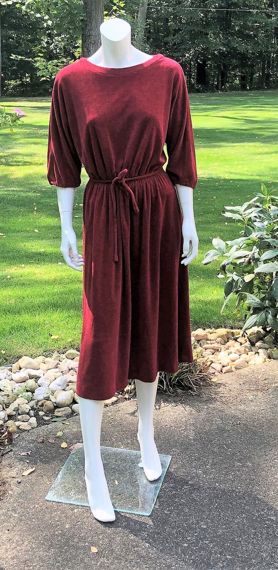Vintage 70's Maroon Red Velour Dress by Mellissa … - image 2