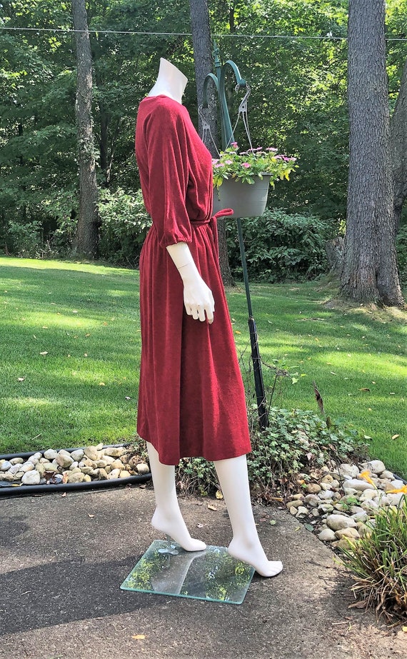 Vintage 70's Maroon Red Velour Dress by Mellissa … - image 3