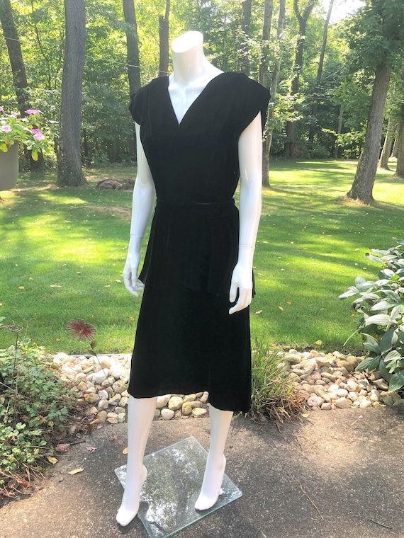 Vintage 40's Black Silk Velvet Dress with Peplum
