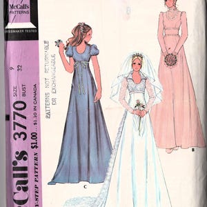 Vintage 1970&#39;s Wedding Gown and Bridesmaid Sewing Pattern: McCall&#39;s 3770 size 9 bust 32&quot; Puffy Sleeves!