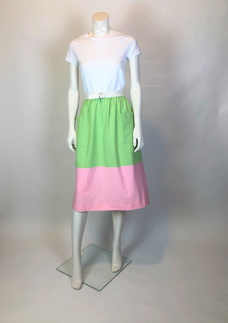 Vintage 70's Courreges Hyperbole Pastel Colorblock Belted Skirt image 1