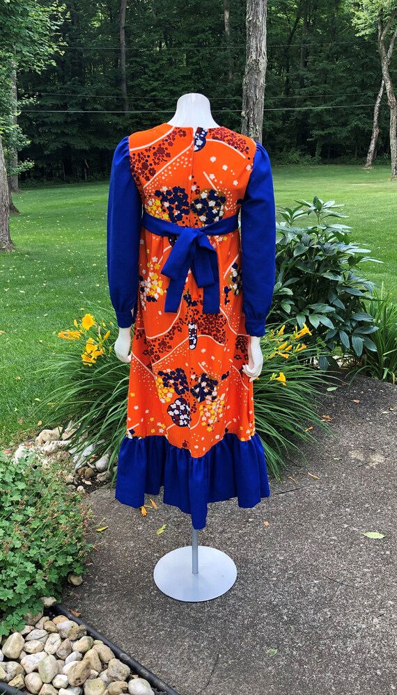 Gorgeous Trippy 70's Orange and Blue Maxi Dress - image 4