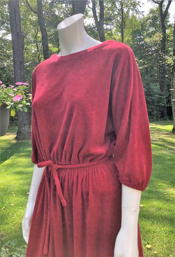 Vintage 70's Maroon Red Velour Dress by Mellissa … - image 1