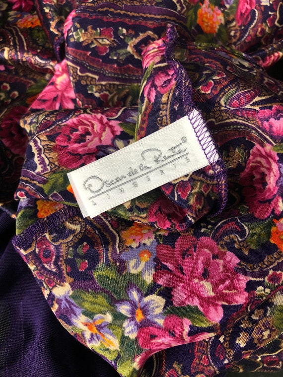 Vintage 90's Oscar de la Renta Purple Floral Fant… - image 6